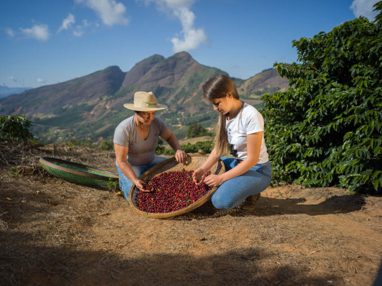 Dos mujeres trabajando en una finca de café ecológico